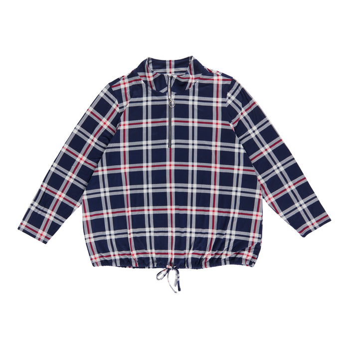 mySTYLE Women's Plus 1/4 Zip Plaid Top with Tie-Front