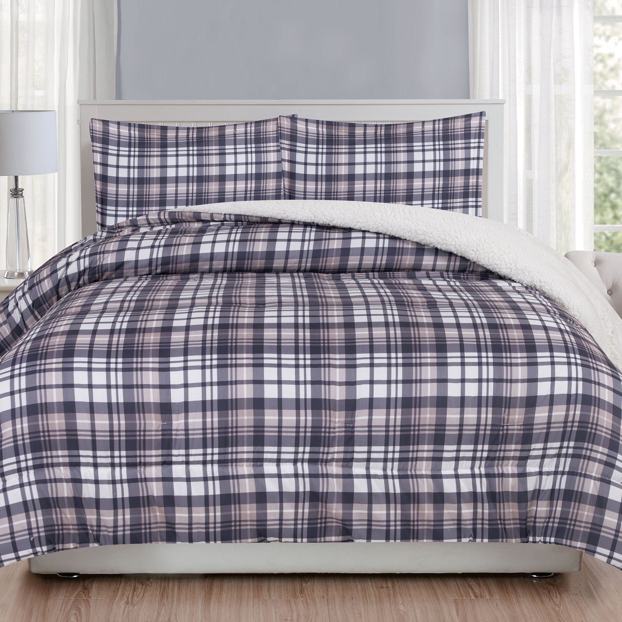 Printed Sherpa Comforter Set, Queen/Double, 3 Piece Giant Tiger