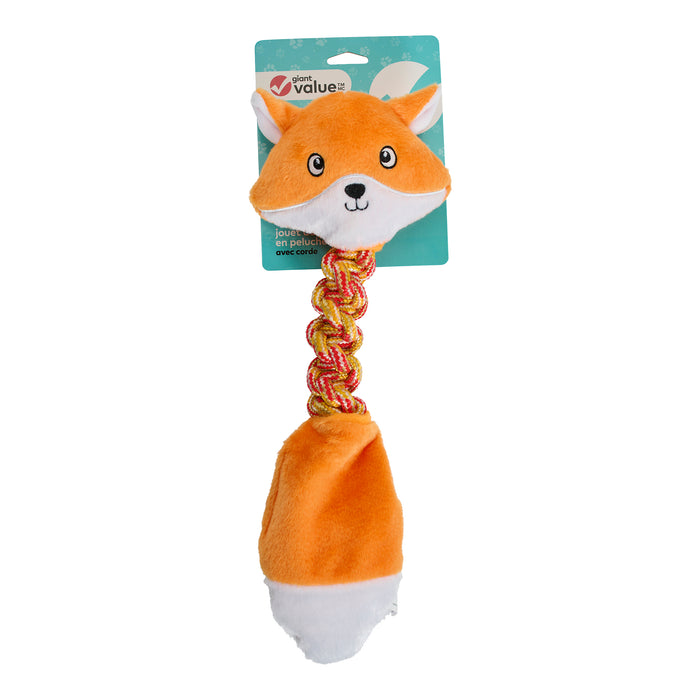 Giant Value Fox Plush Dog Toy with Cotton Rope