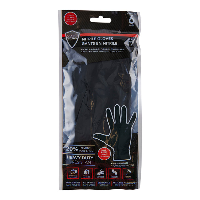 Sani Guard Large/X-Large Nitrile Gloves, Black, 6-Pack