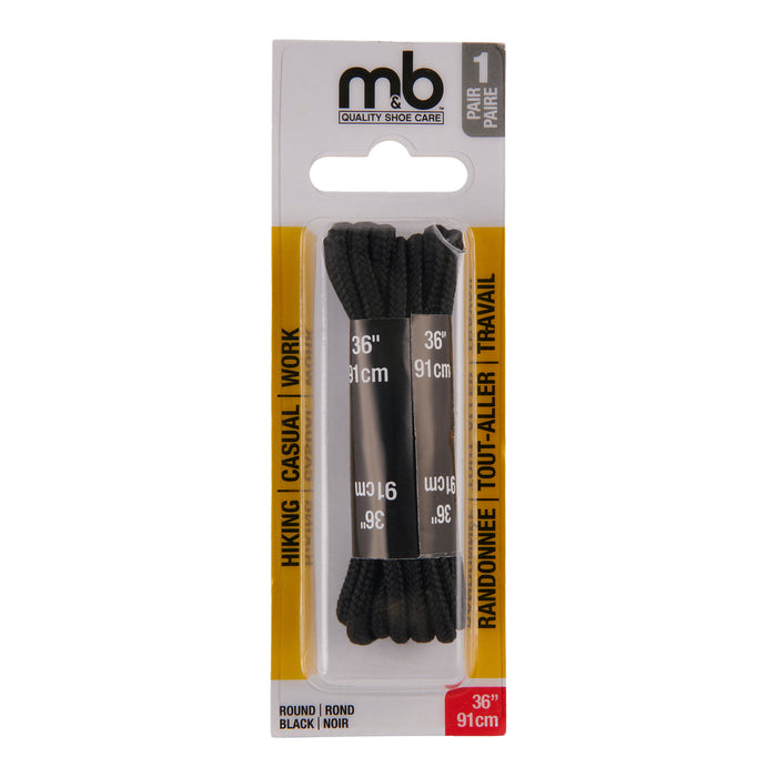 M&B Round Black Hiker Laces, 36-in.