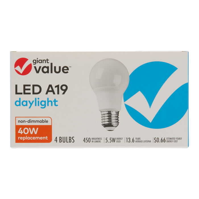 Giant Value LED A19 Light Bulbs, 40 Watt, Daylight