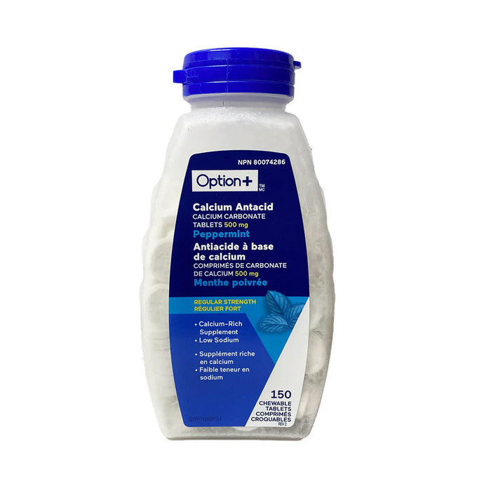 Antiacide avec calcium Option+, menthe poivrée, 150 comprimés
