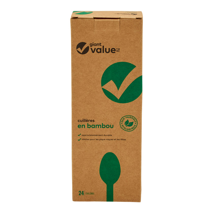 Cuillères en bambou Giant Value, emballage de 24