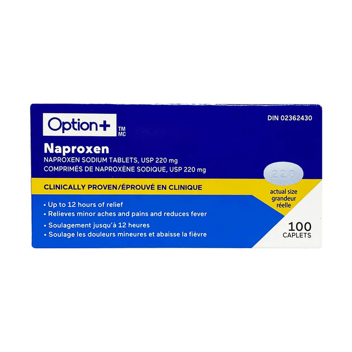 Option+ Naproxen Sodium Tablets USP, 220 mg, 100-Tablets