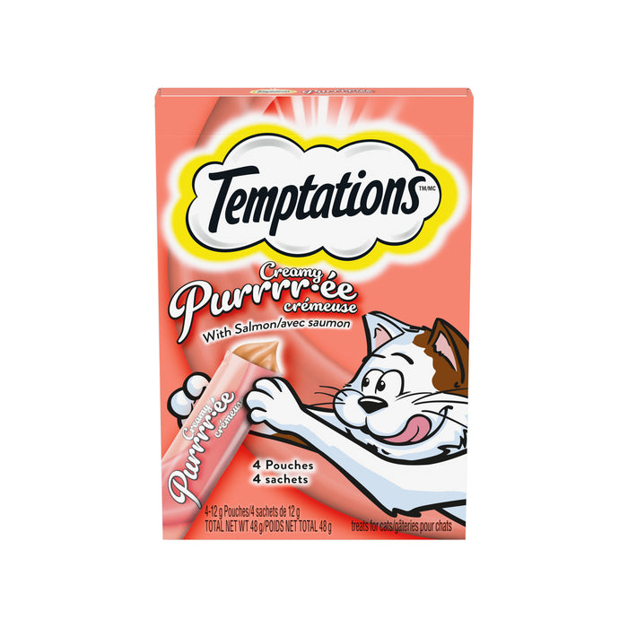 Gâteries pour chats TEMPTATIONS PURRRR-ÉE CRÉMEUSE avec saumon, boîte de 4 sachets de 12 g