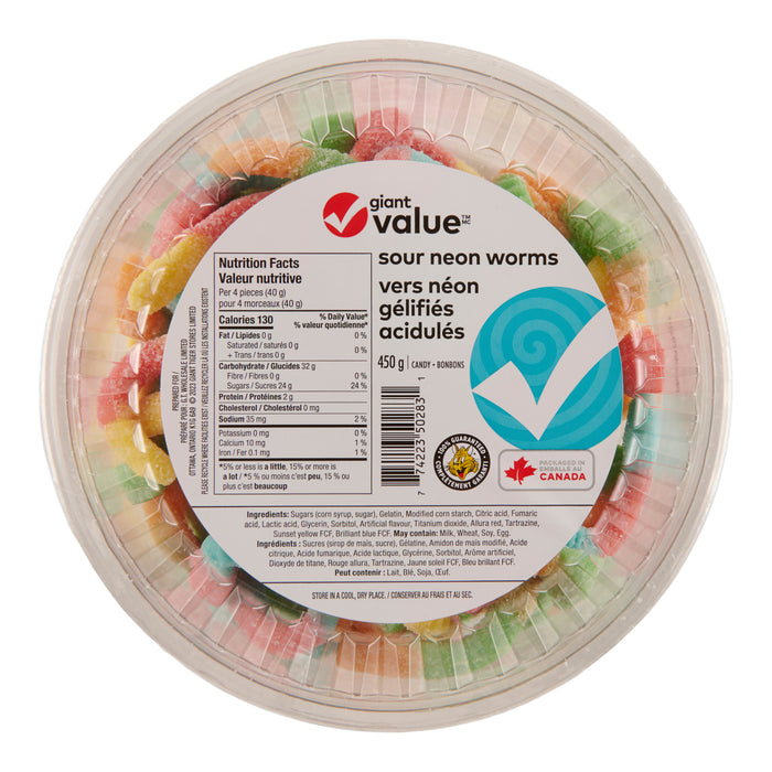 Giant Value Neon Gummy Worms, 450-g