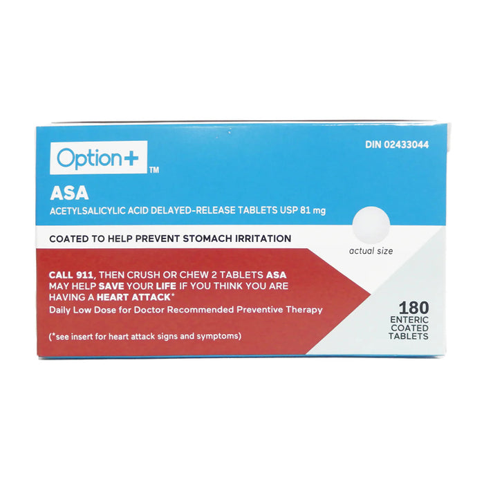 Options+ Acetylsalicylic Acid Delayed-Release Tablets USP 81 mg, 30 Caplets