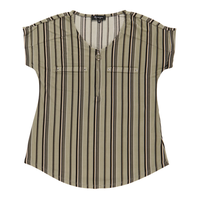 lily morgan Women's V-Neck Zip Front Blouse