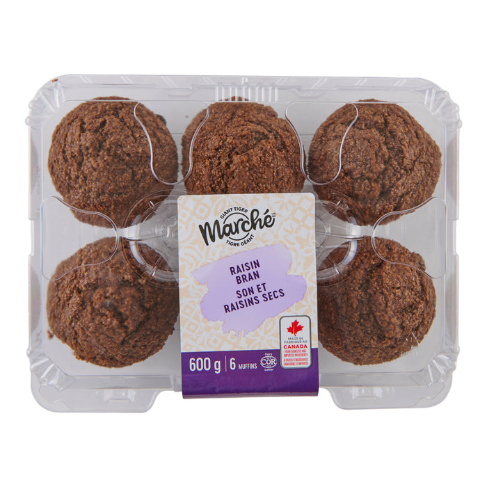 Giant Tiger Marché Raisin Bran Muffins, 6-Pack, 600 g