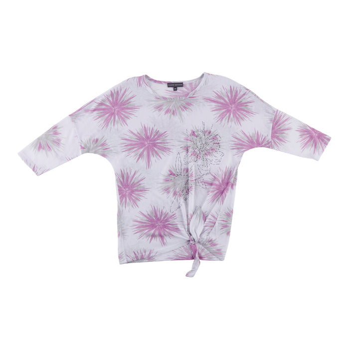 Blouse nouée à l'avant avec pierres du Rhin et manches 3/4 Classic Editions pour femmes
