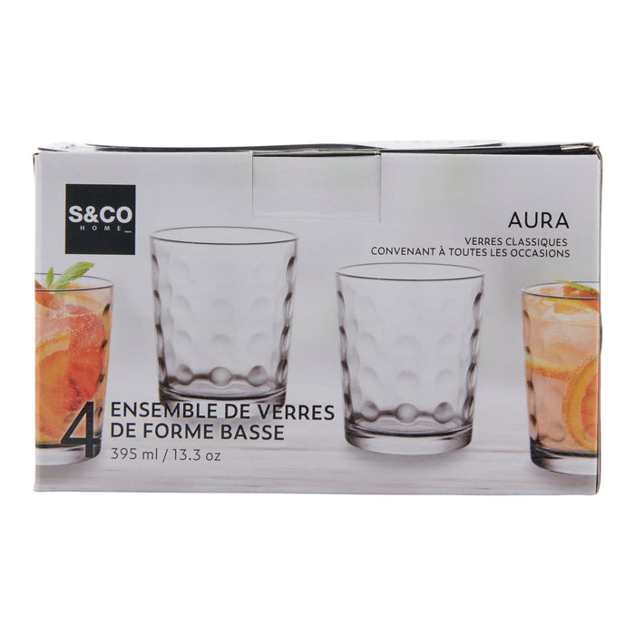 Safdie & Co. Aura Double Old Fashion Glass Set, 4 Piece