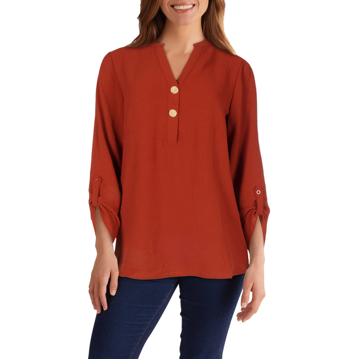 Women's Long Roll-Up Sleeve Button Blouse