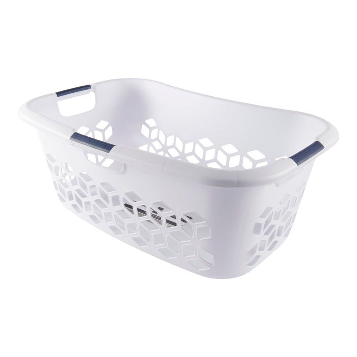 Panier à linge de luxe reposant contre la hanche – blanc