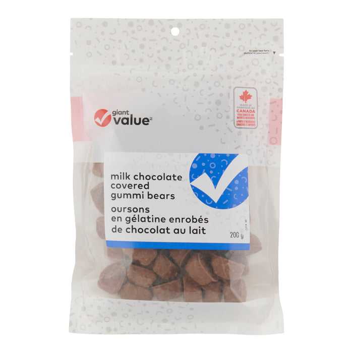 Giant Value Ourson en gélatine enrobés  de chocolat au lait, 200 g