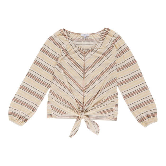 mySTYLE Women's V-Stripe Tie Front Top