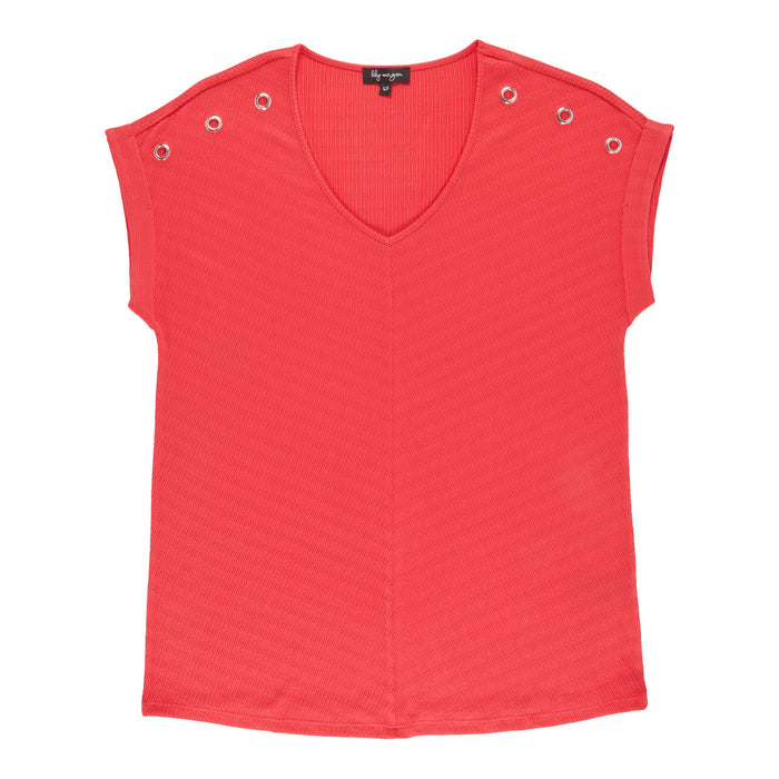 Blouse à col en V avec détail à œillet lily morgan pour femmes