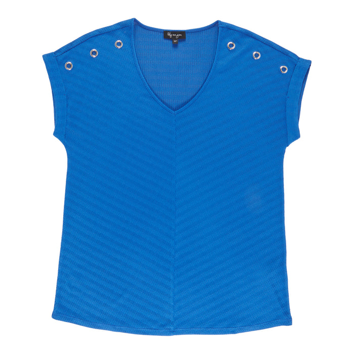 lily morgan Women's V-Neck Grommet Detail Blouse