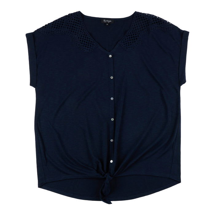 lily morgan Women's Plus V-Neck Shoulder Detail Blouse