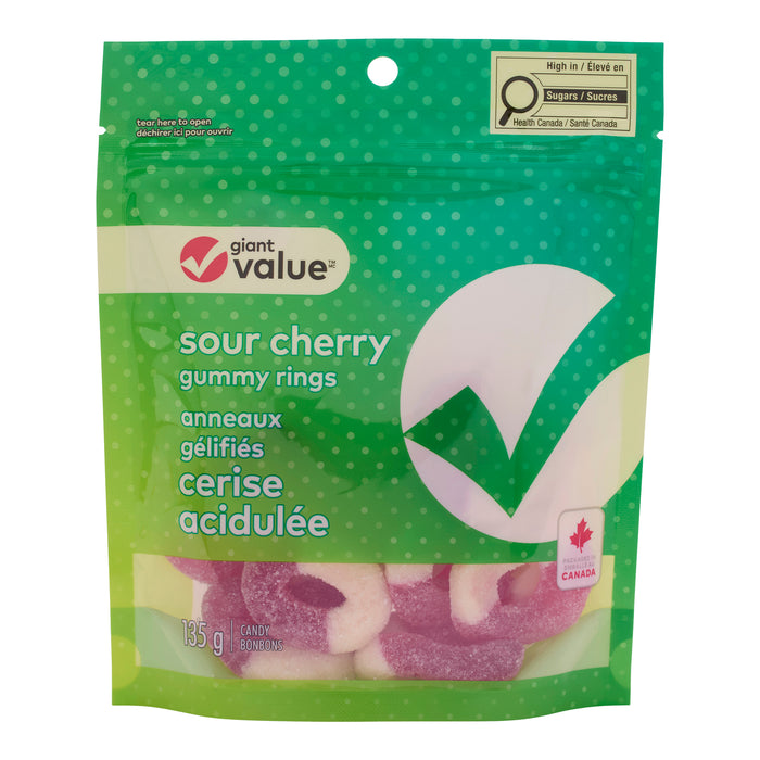 Giant Value Sour Cherry Gummy Rings, 135 g