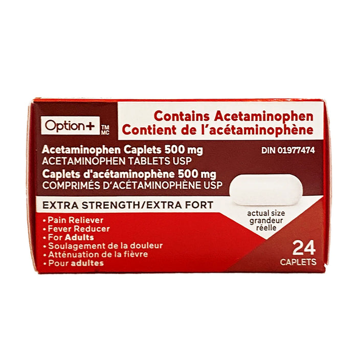 Option+ Extra Strength Acetaminophen Caplets, 500 mg, 24- Caplets