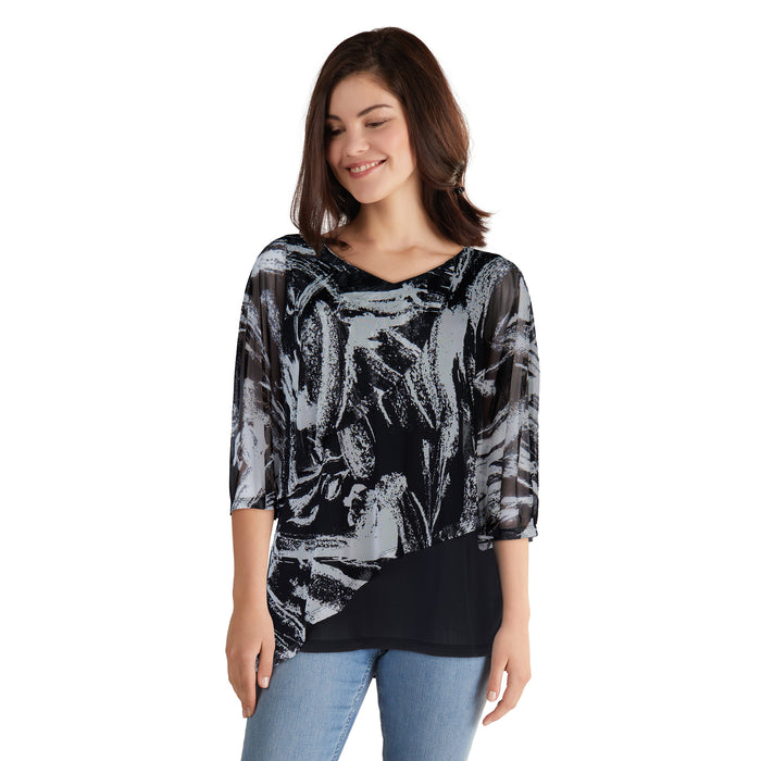 lily morgan Women's Round Neck Two-Fer Blouse