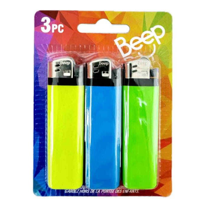 Beep Blister Card Flint Wheel Lighter, 3-Pack
