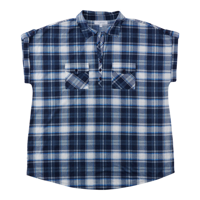 mySTYLE Women's Plus Quest Plaid Cap Sleeve Top