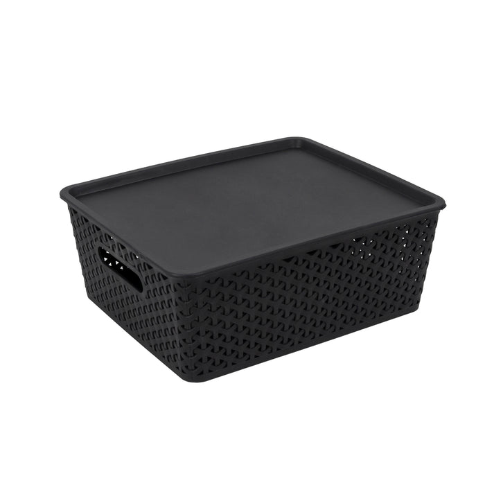 Giant Value Woven Plastic Bin With Lid, Medium