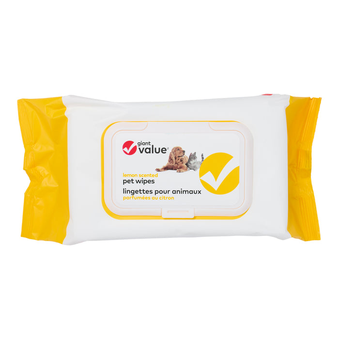 Giant Value Lemon Scented Pet Wipes, 120-Pack