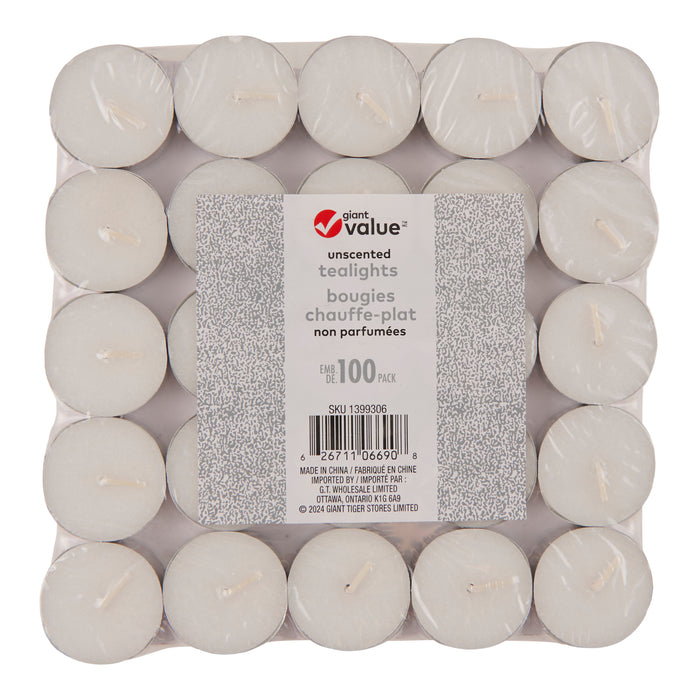 Bougies chauffe-plat inodores Giant Value - blanc, emb. de 100