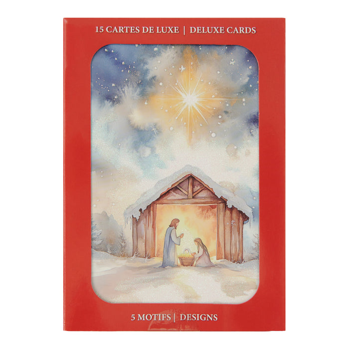 Cartes des Fêtes étincelantes - français, emb. de 15