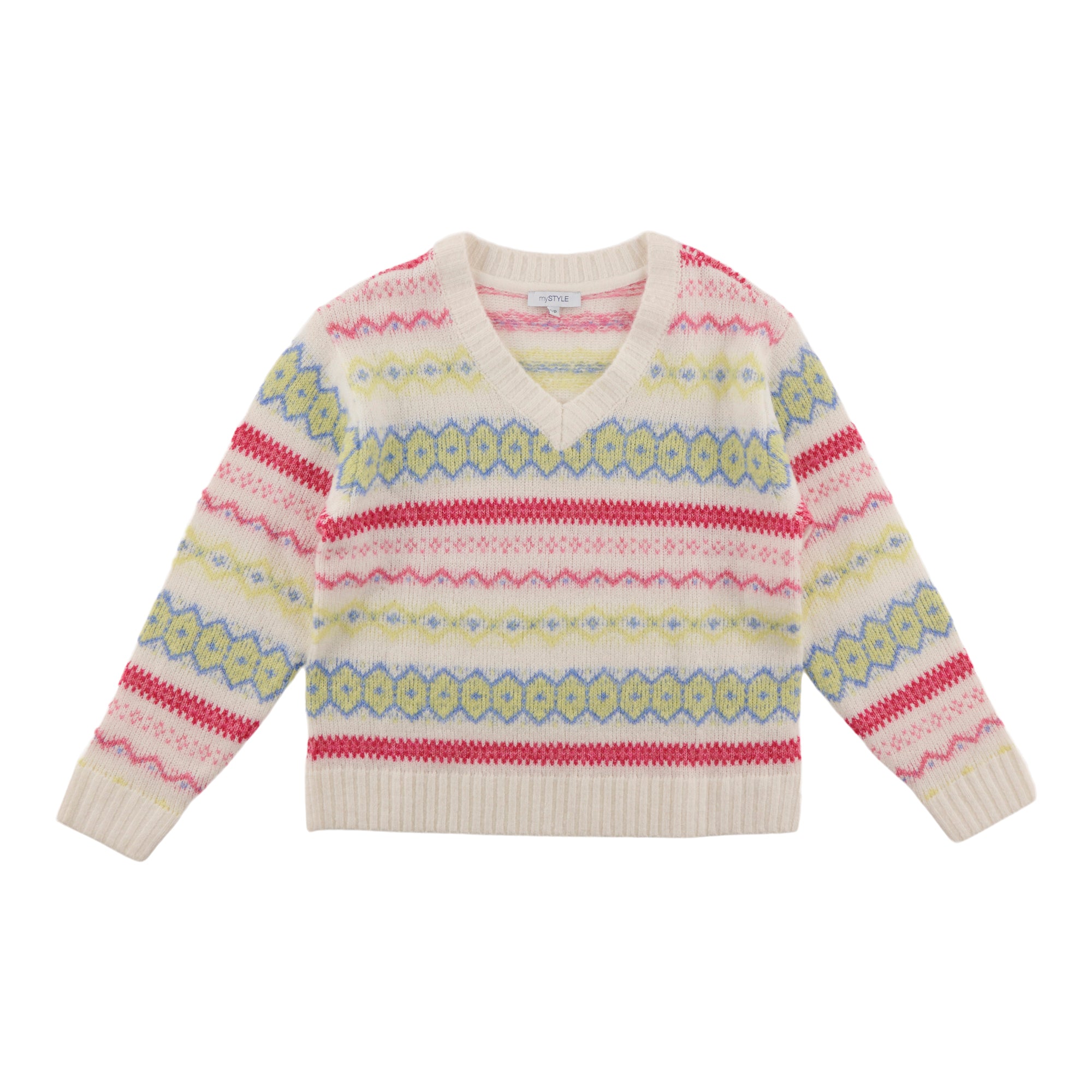 mySTYLE Women's Jaquard VNeck Sweater Giant Tiger