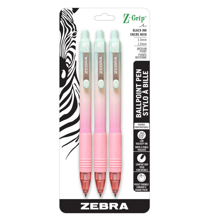 Stylos à bille rétractable Zebra Z-Grip, emb. de 3