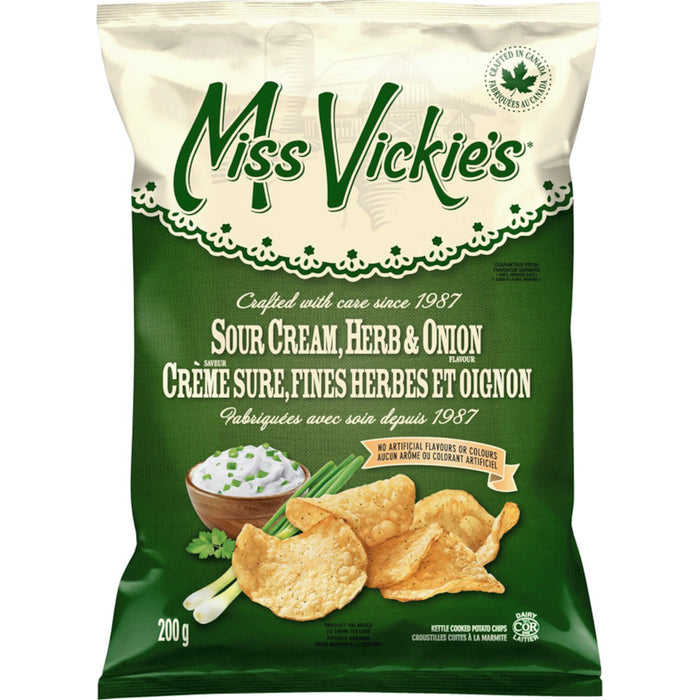Miss Vickie's Sour Cream Onion and Herb Kettle Cooked Chips, 200 g