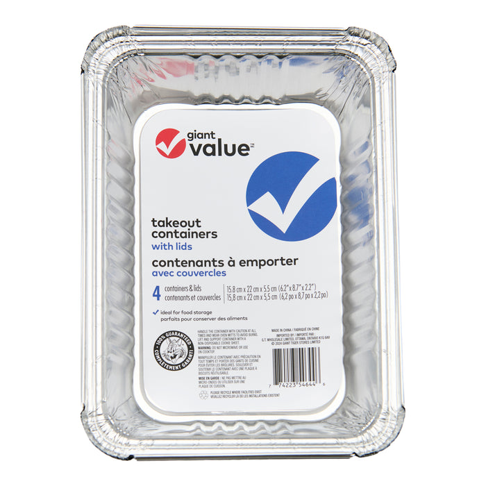 Giant Value Takeout Containers with Lids, 8-Pieces