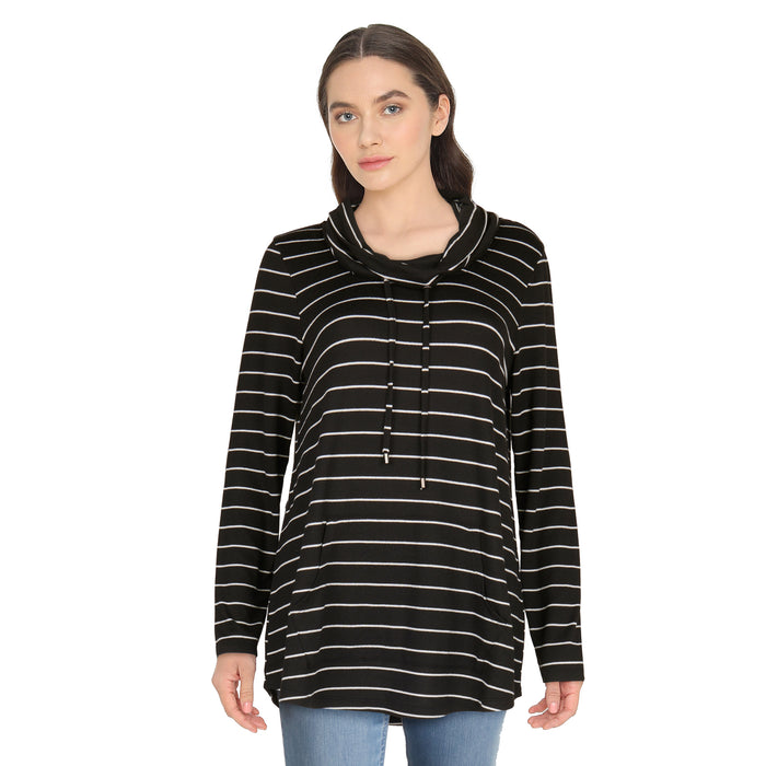 mySTYLE Women's Striped Cowl Neck Sweater