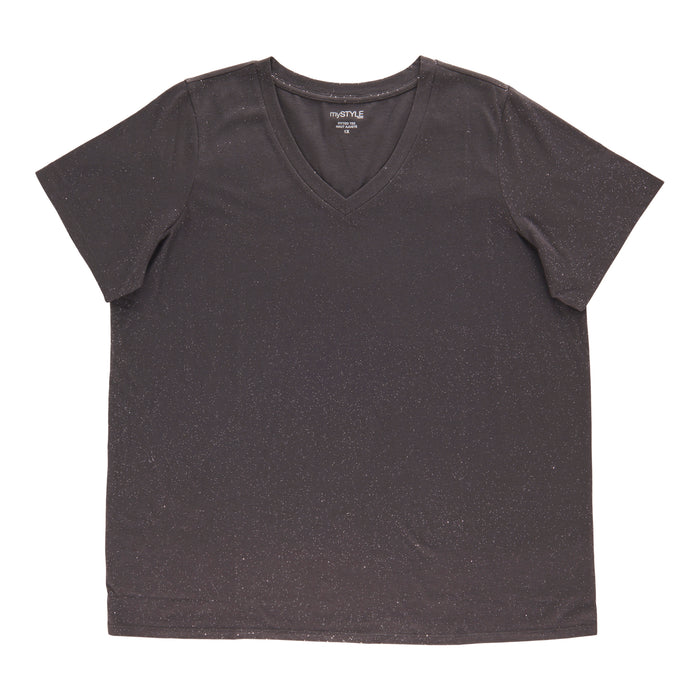 mySTYLE Women's Plus Foil V-Neck Tee