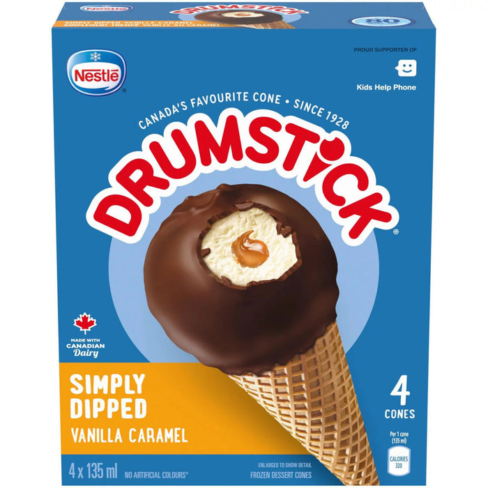 Coupe glacée en cornet simplement trempé vanille caramel Drumstick de Nestlé – emb. de 4