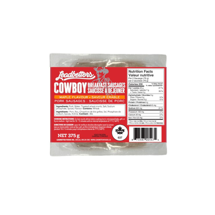 Leadbetters Cowboy Breakfast Sausage Maple Flavour, 375 g