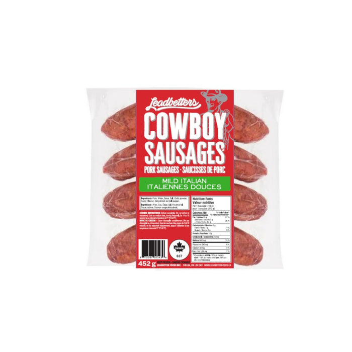 Saucisses de porc italiennes douces Cowboy Leadbetters, 452 g