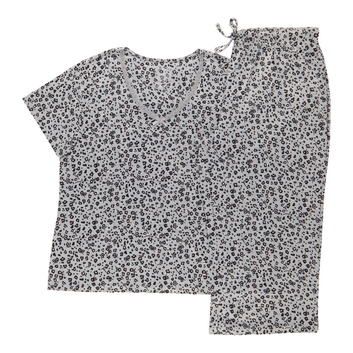 Pyjama avec pantalon capri et col en V taille plus Carisma pour femmes, 2 pièces