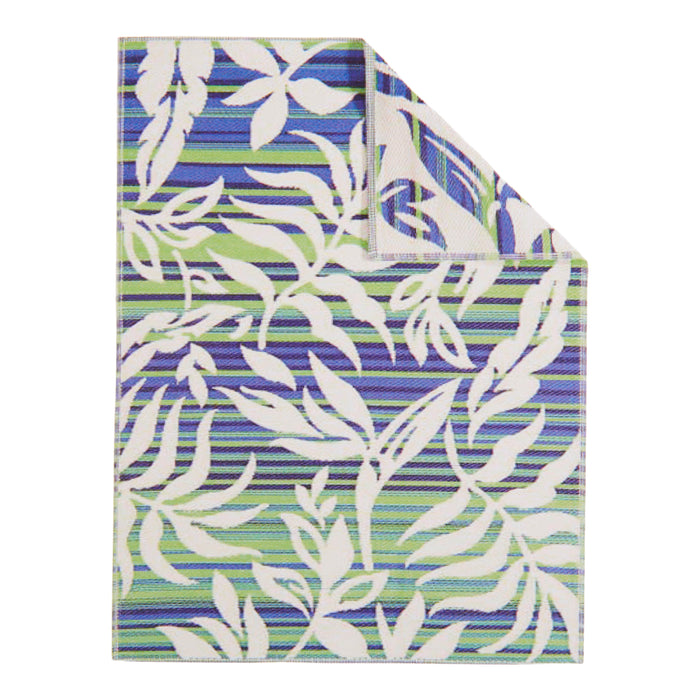 Outdoor Tropical Striped Rug, Blue/Green, 6-ft x 9-ft.