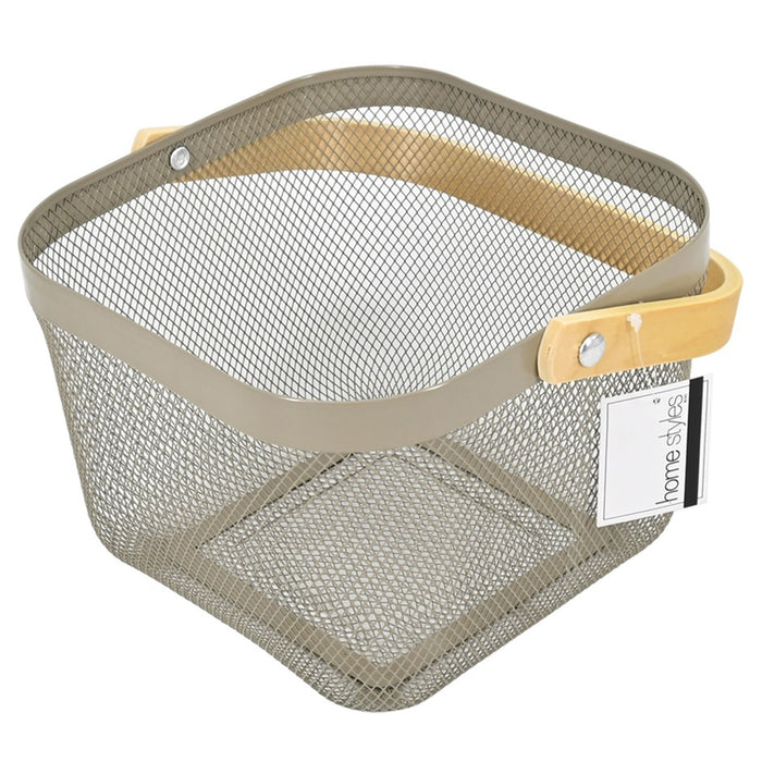 Porte-accessoires grillagé avec poignée en bois HomeStyles - beige, 9,5 po x 9,5 po x 7 po