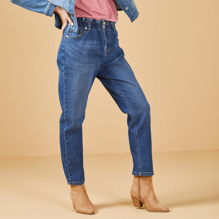 Pantalon en denim écourté à taille froncée mySTYLE pour femmes