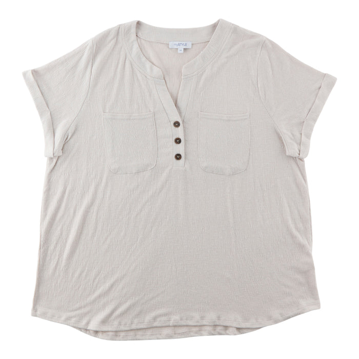 mySTYLE Women's Plus V-Neck Button-Up Shirt