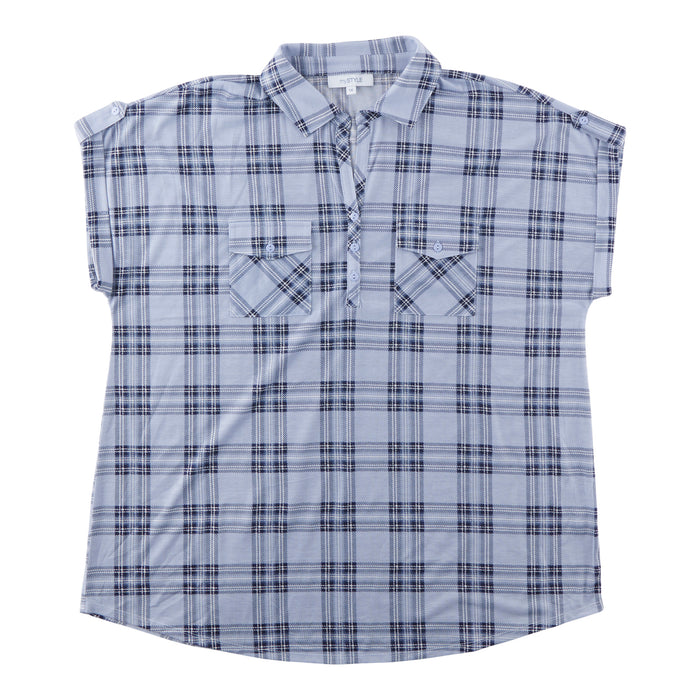mySTYLE Women's Plus Short Sleeve Plaid Top