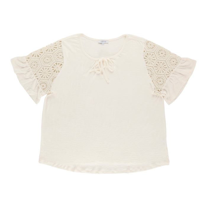 mySTYLE Women's Plus Crochet Trim Boho Top