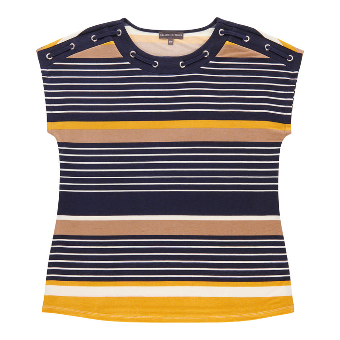 Classic Editions Women's Striped Grommet Top