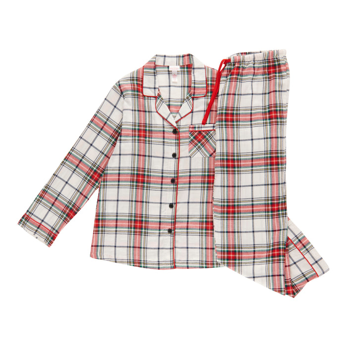 Ensemble de pyjama en flanelle avec col et manches longues pour femmes, 2 pièces